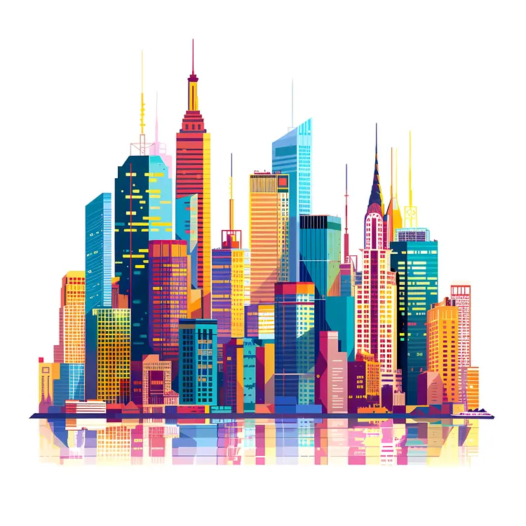 Vibrant Cityscape with Reflection
