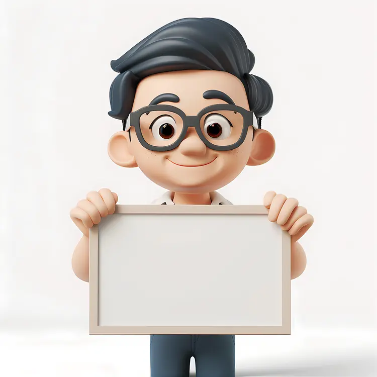 Cute Cartoon Boy Holding a Blank Sign