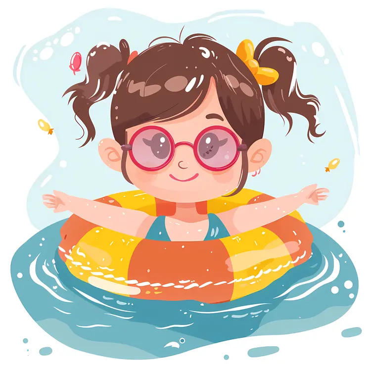 Cute Girl in Pool with Glasses Illustration