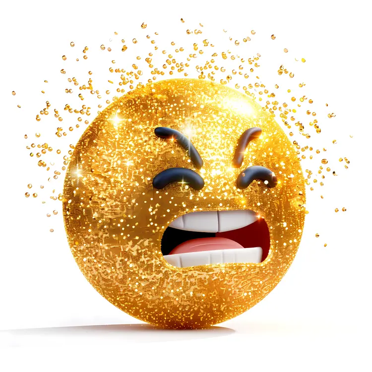 Angry Emoji with Gold Glitter