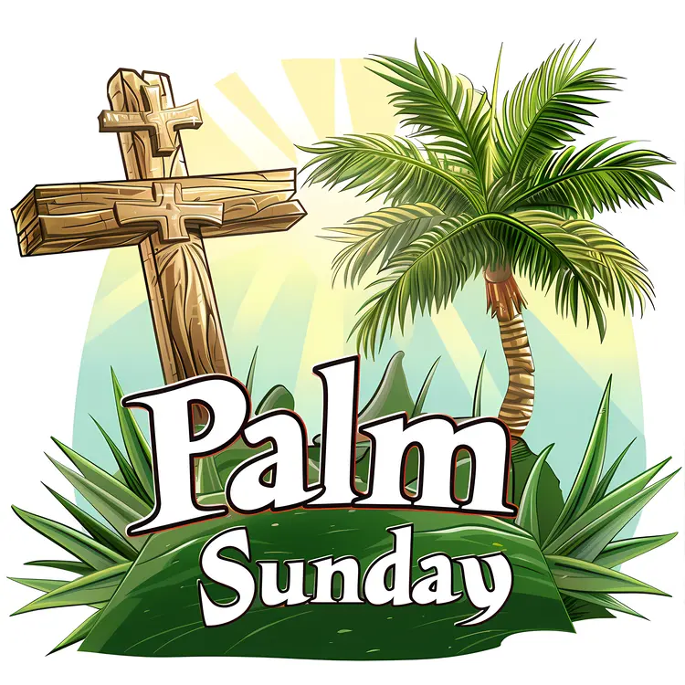 Palm Sunday Celebration with Cross and Palm Tree