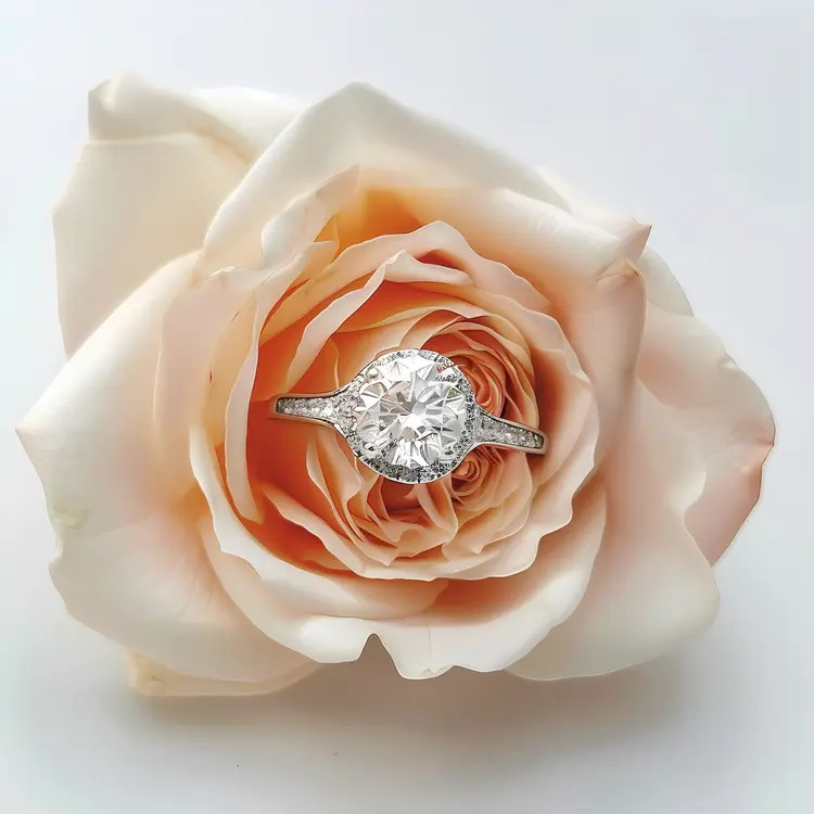 Peach Rose with Diamond Ring Photo