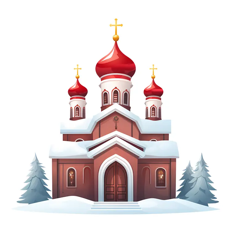 Red Church with Snow
