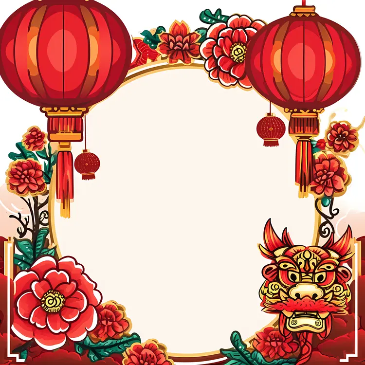 Dragon Mask and Lanterns for Chinese New Year