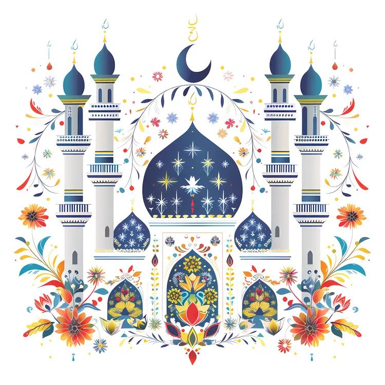 Colorful Floral Mosque Illustration