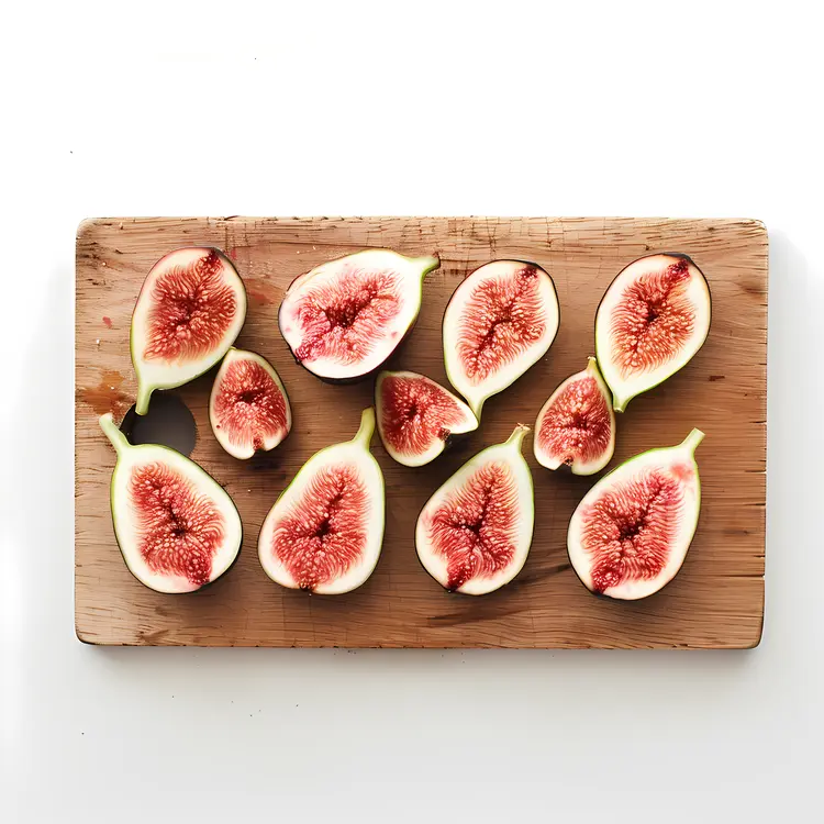 Fresh Cut Figs on Wooden Board