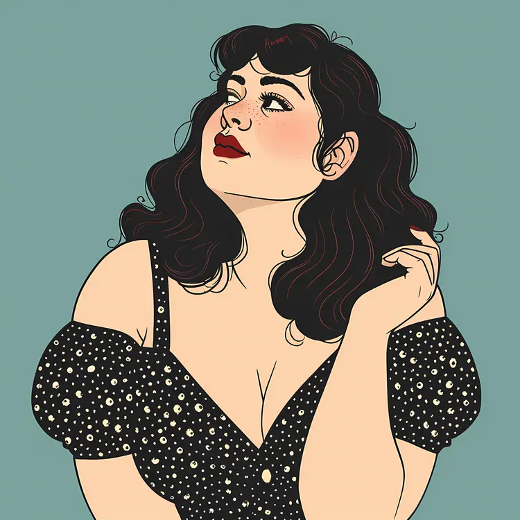 Thoughtful Woman in Polka Dot Dress