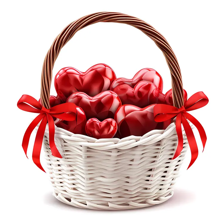 Red Hearts in White Basket for Valentine's Day