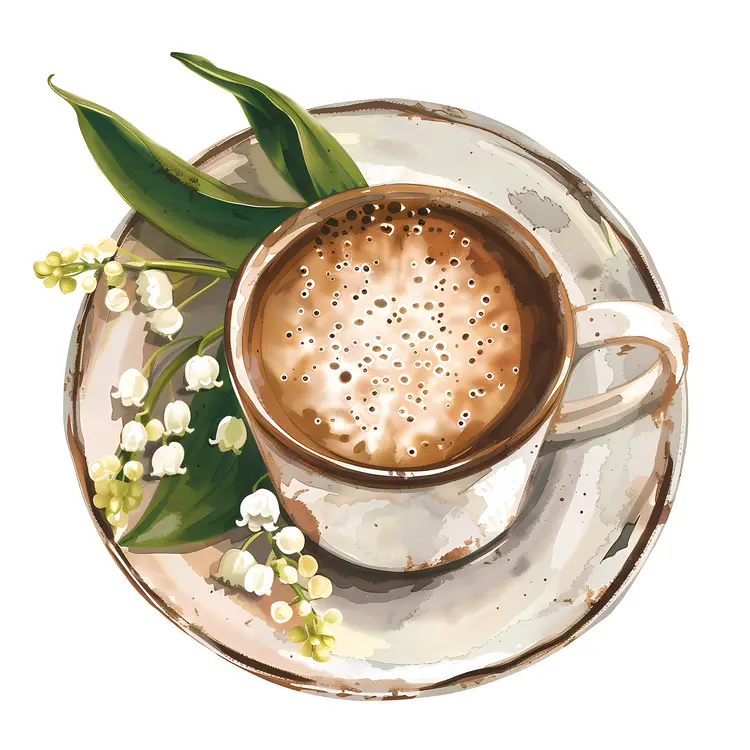 Rustic Coffee Cup with Lily of the Valley