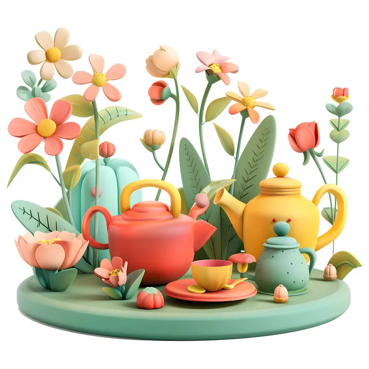 Colorful Tea Set with Flowers