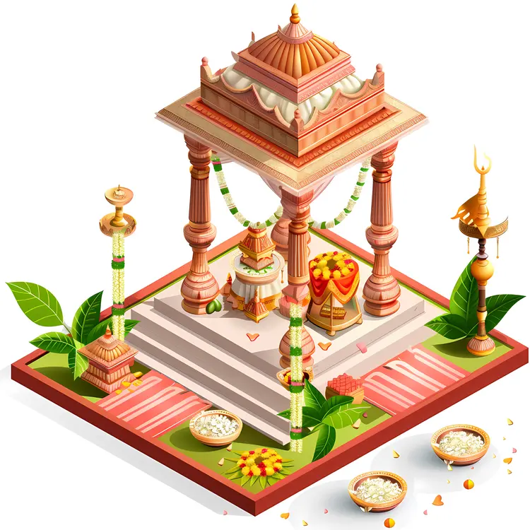 Traditional Temple with Offerings