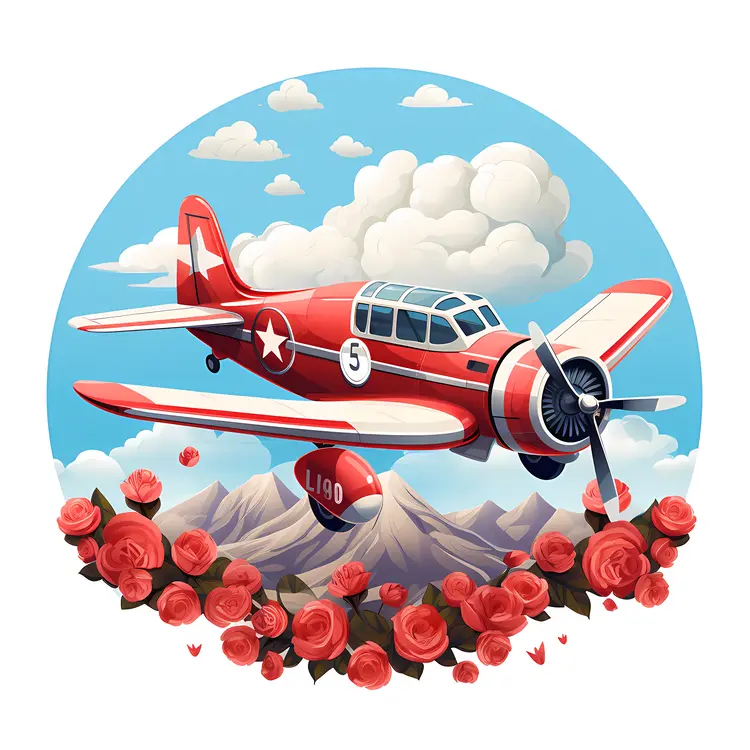 Red Airplane over Mountains
