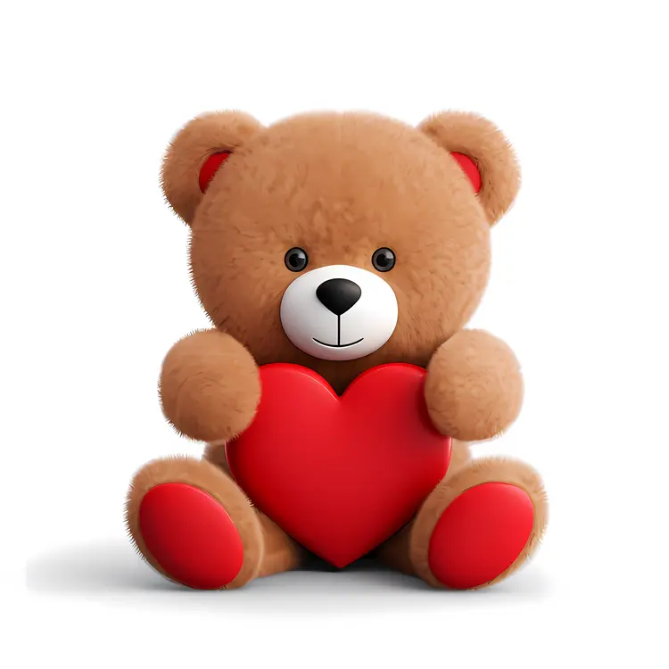 Cute Brown Teddy Bear with Red Heart