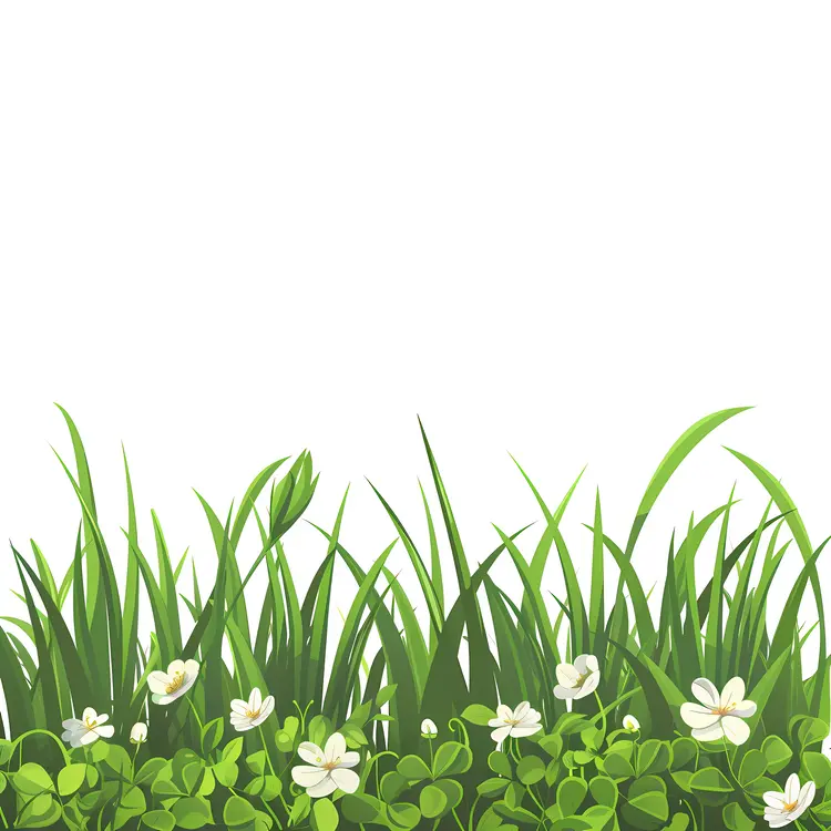 Green Grass and White Flowers in Spring