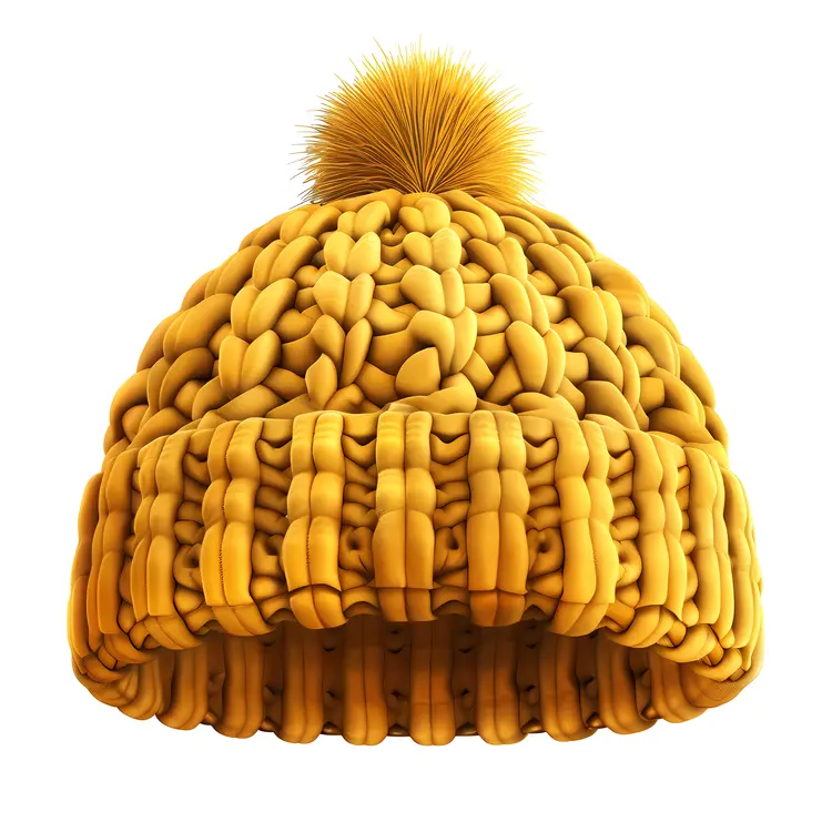 Yellow Knit Hat with Pom-pom