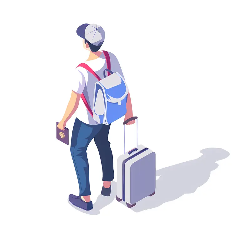 Traveler with Luggage and Backpack