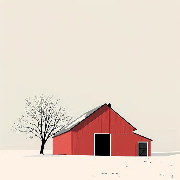 Red Barn in Snowy Landscape