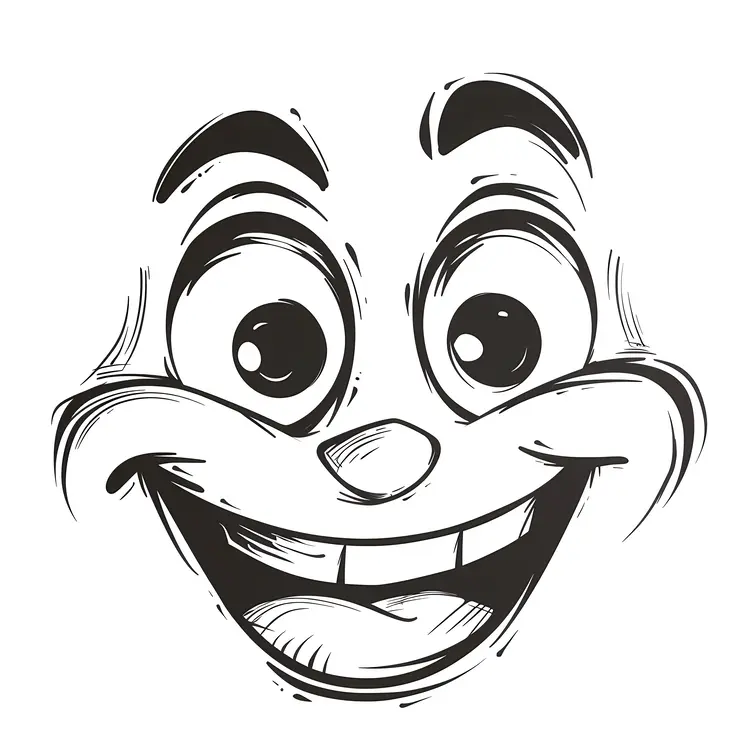 Black and White Smiling Cartoon Face