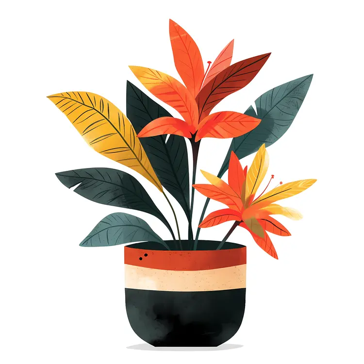 Potted Plant with Green Leaves and Orange Flowers