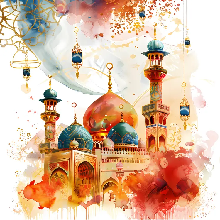 Colorful Mosque with Minarets and Domes