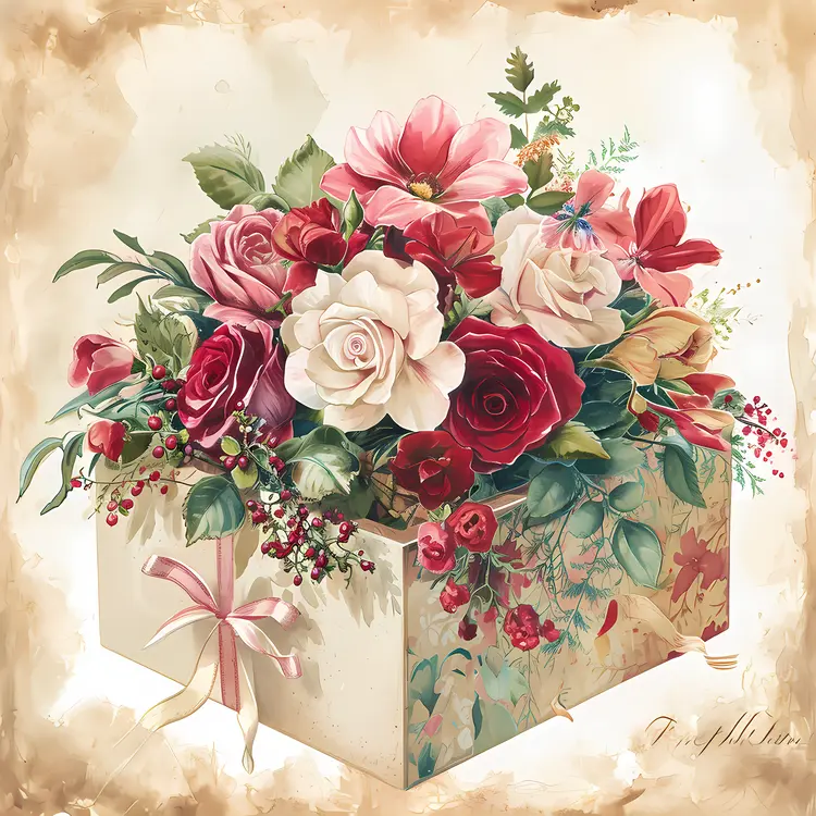 Elegant Flower Bouquet in Decorative Box