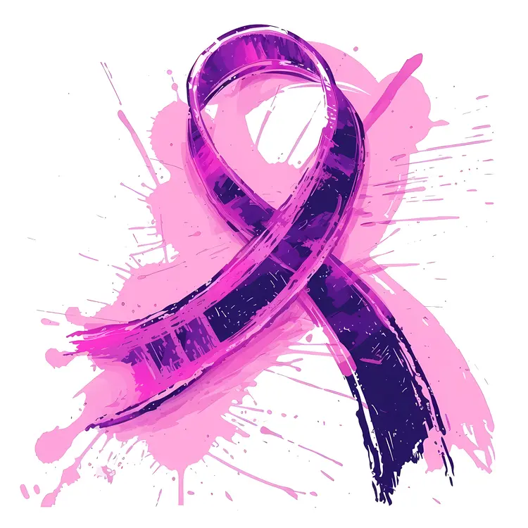 Pink Awareness Ribbon with Paint Splashes
