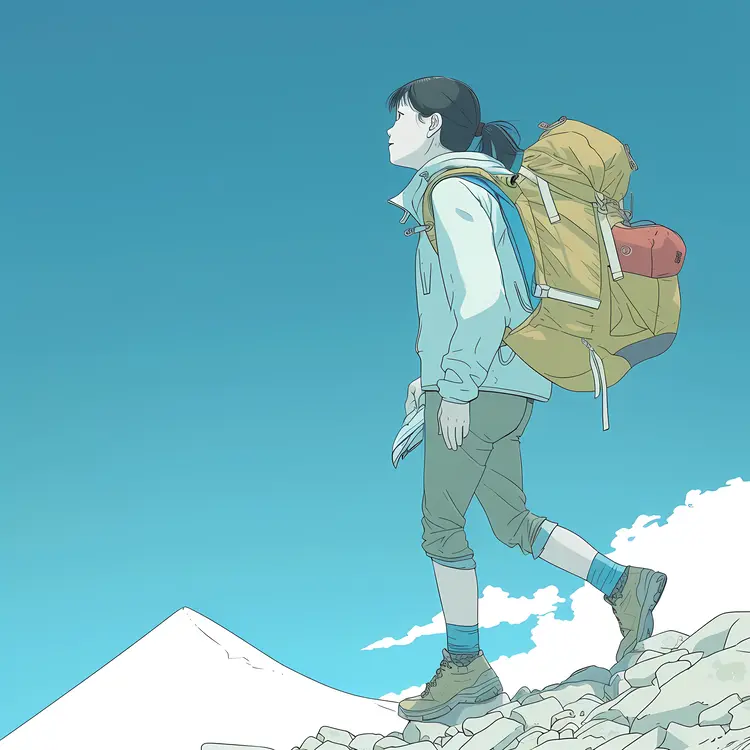 Hiker with Backpack on Mountain Trail