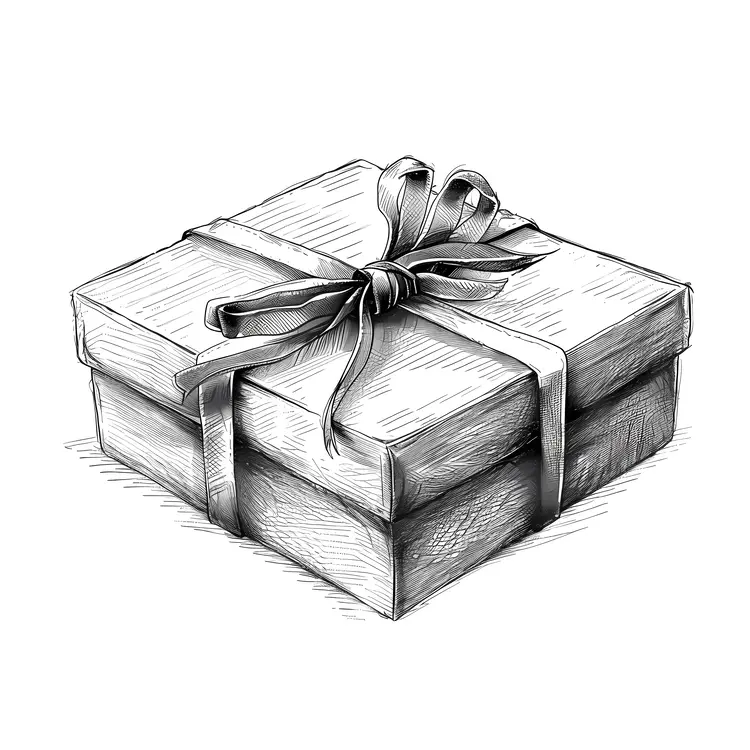 Pencil Drawing of Gift Box with Ribbon
