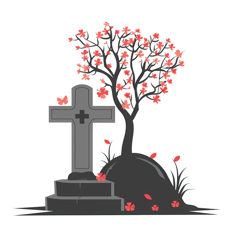 Gravestone with Blossoming Tree