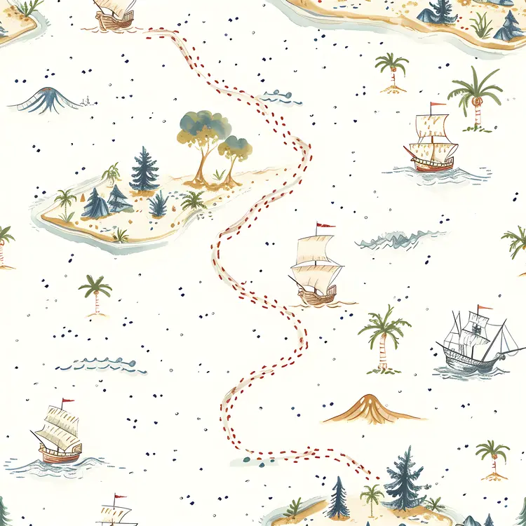 Classic Treasure Map with Ships and Islands