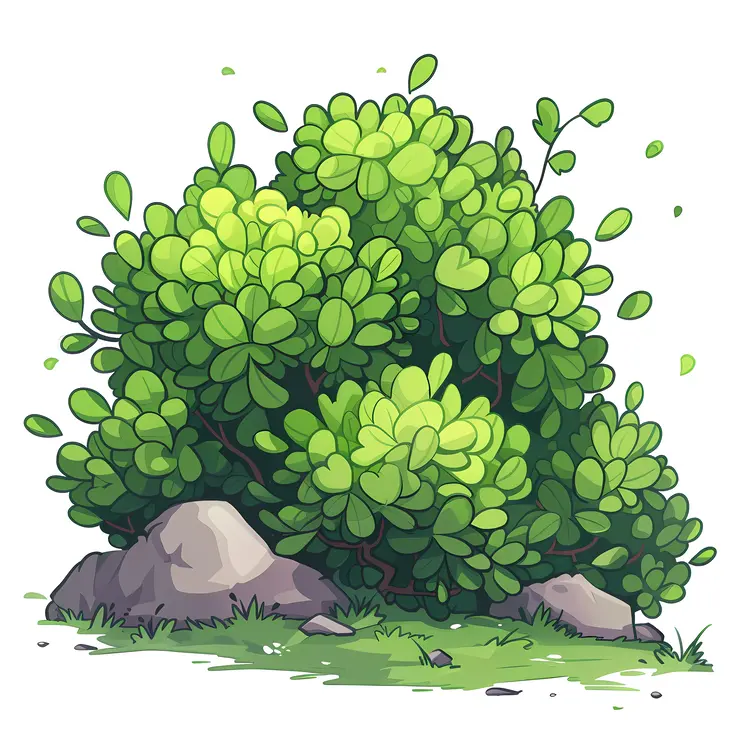 Green Bush with Rocks