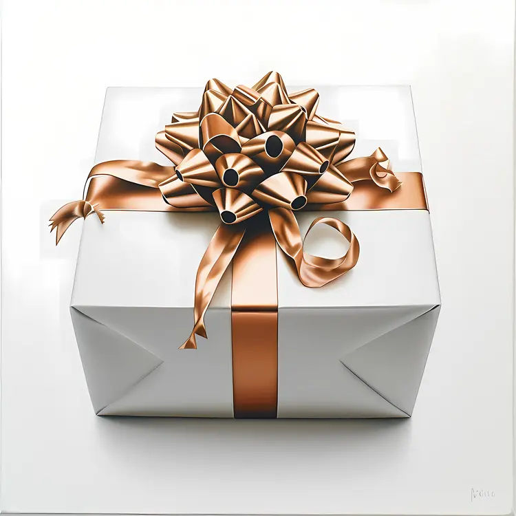 White Gift Box with Gold Ribbon