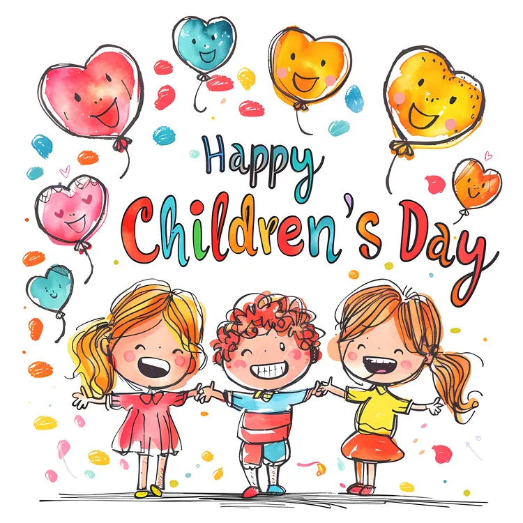 Happy Children's Day with Balloons and Kids