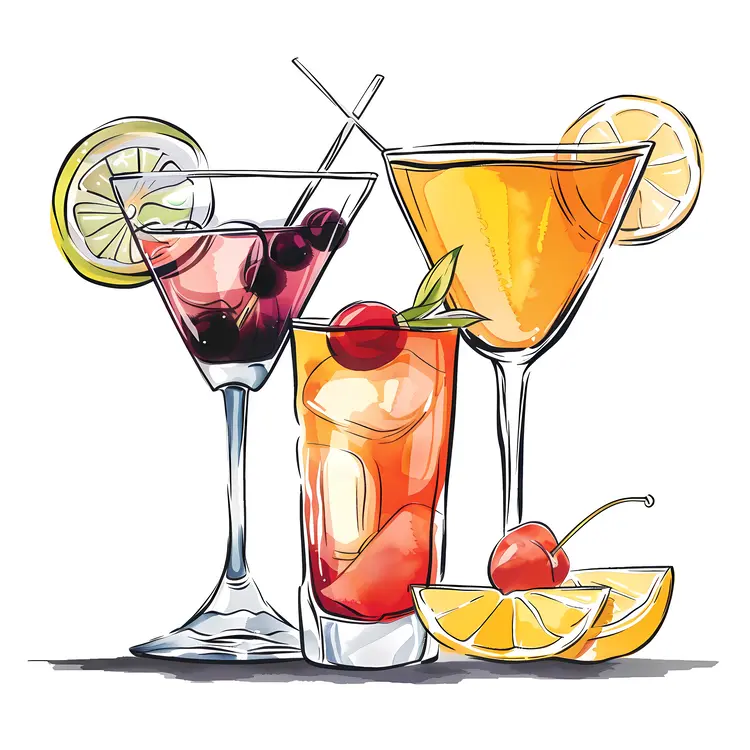 Assorted Cocktails with Garnishes