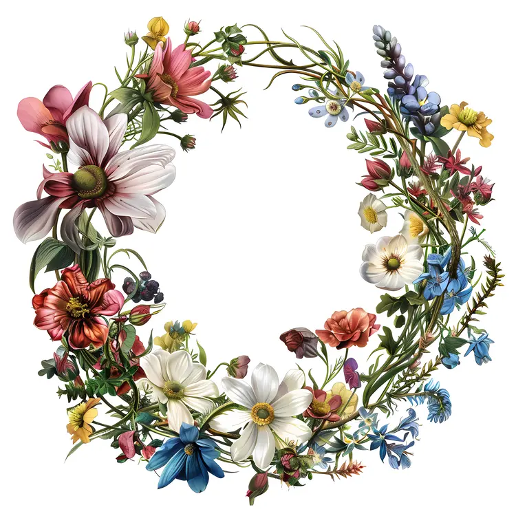 Colorful Floral Wreath with Various Flowers