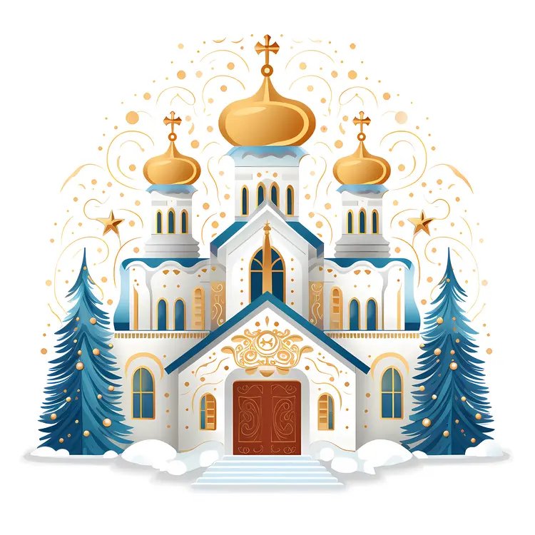 Decorative Church with Golden Domes