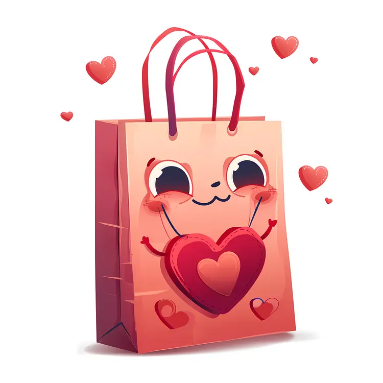 Pink Gift Bag with Heart Face for Valentine's Day