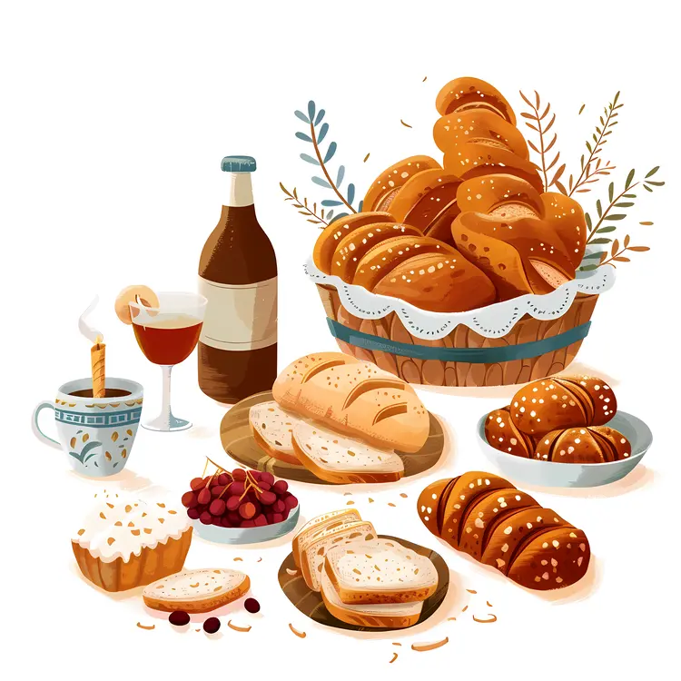 Delicious Bread and Pastries with Wine