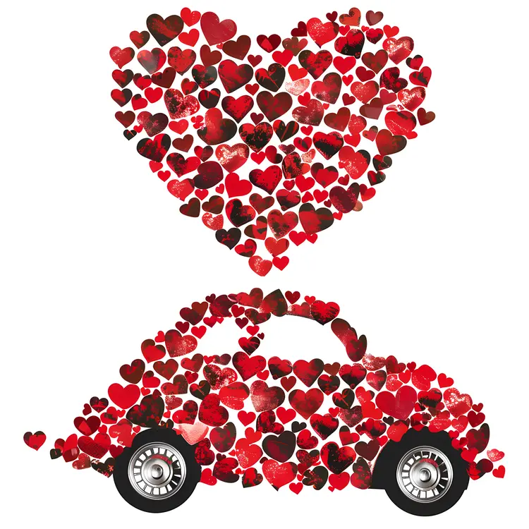 Red Car with Hearts for Valentine's Day
