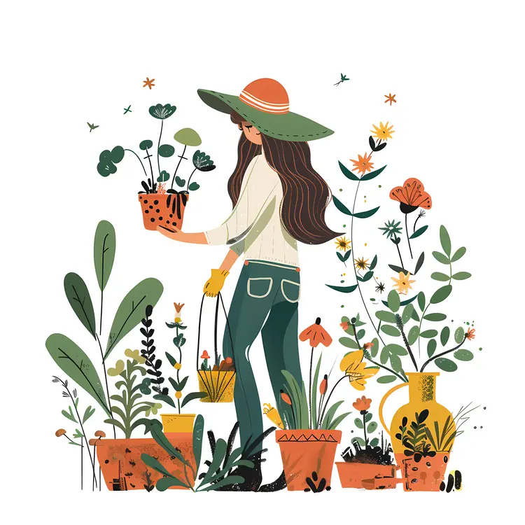 Gardener Arranging Potted Plants