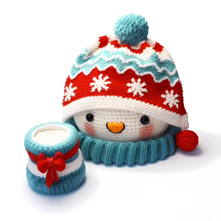 Snowman with Red Hat and Blue Scarf