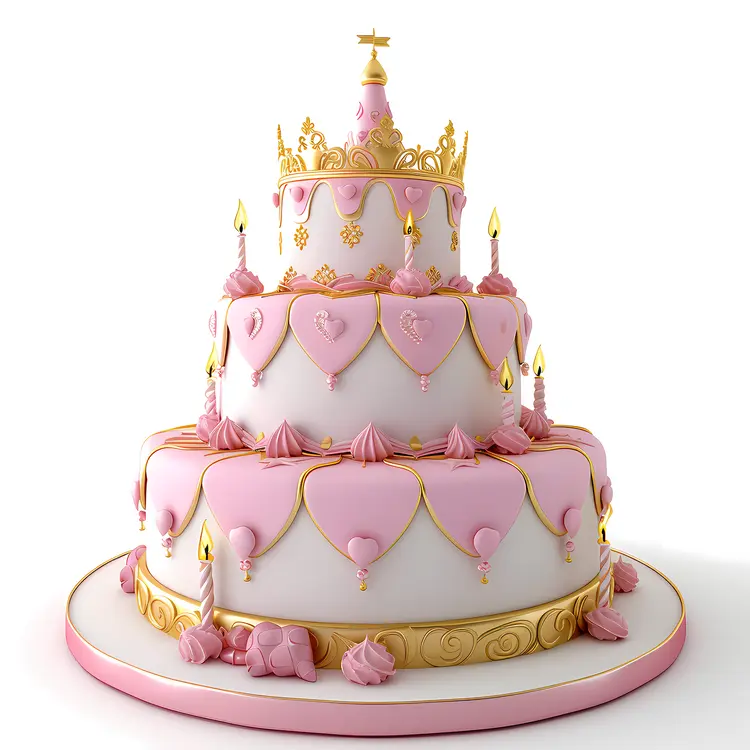 Pink and Gold Crown Cake for Birthday Celebration