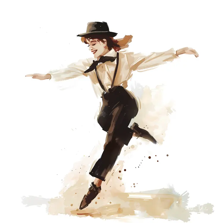 Joyful Dancing Woman in Black and White Outfit
