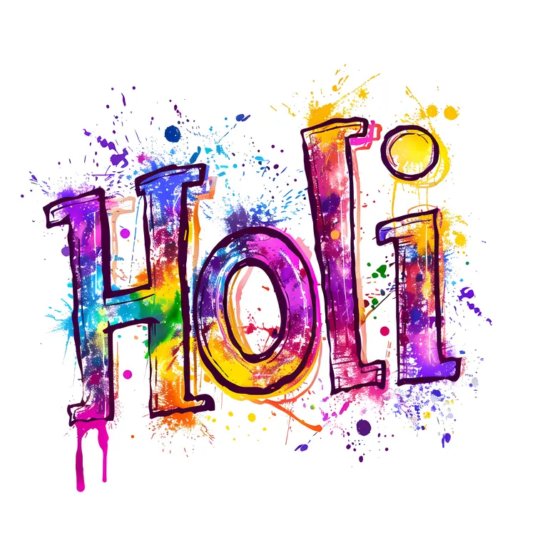 Vibrant Holi Text with Colorful Splashes