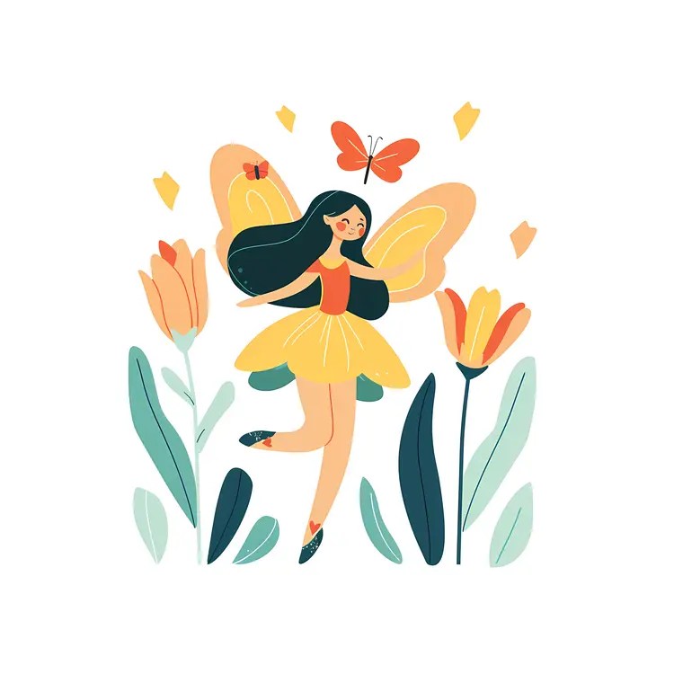 Fairy with Flowers in a Garden
