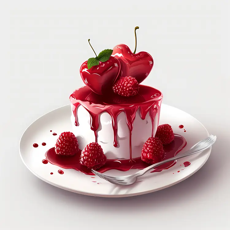 Heart-shaped Cake with Raspberries