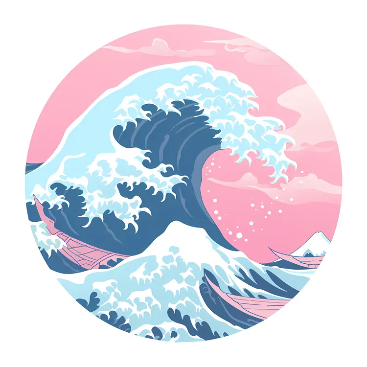Wave with Boats in Circular Frame