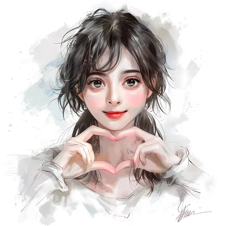 Illustration of Girl Making Heart Shape with Hands