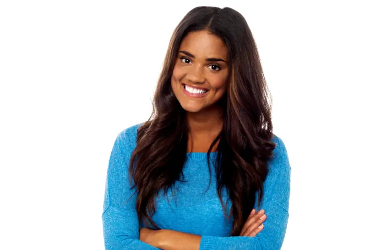 Smiling Woman in Blue Sweater