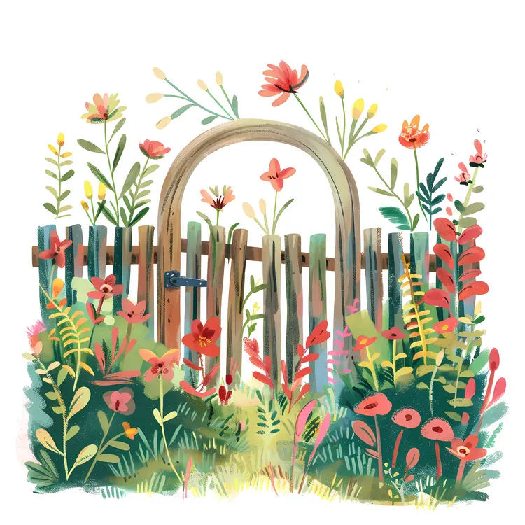 Wooden Gate with Vibrant Flowers